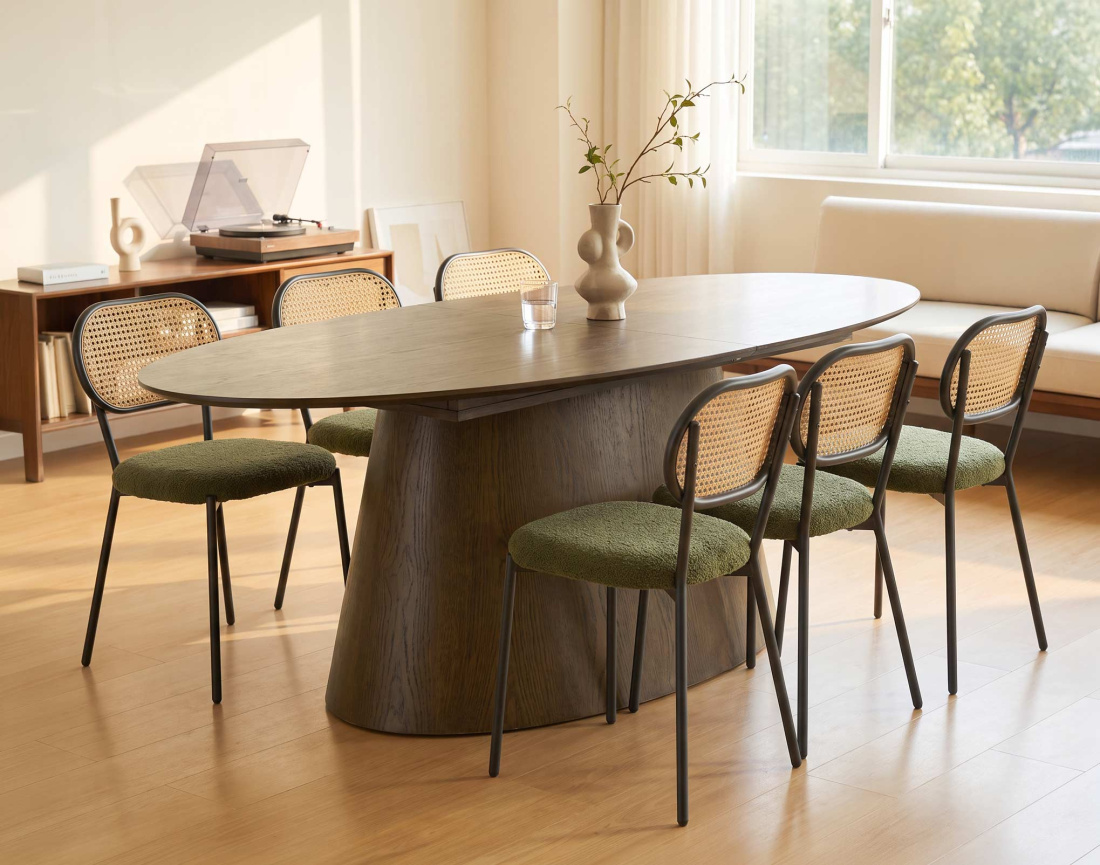 Table à manger CLOVIS extensible plateau en plaqué chêne 6 à 8 personnes | Best Mobilier