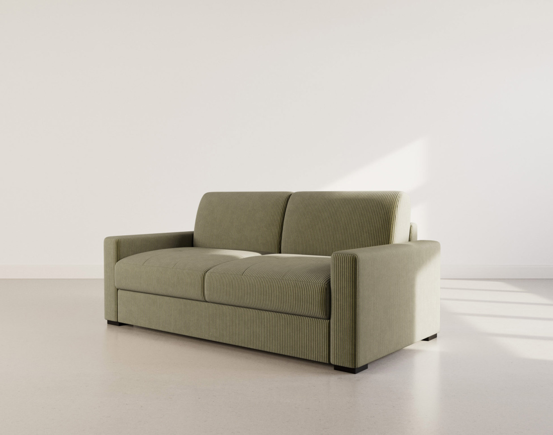 Canapé TRISTAN 3 places convertible express couchage quotidien 140 cm matelas 14 cm en velours côtelé | Best Mobilier