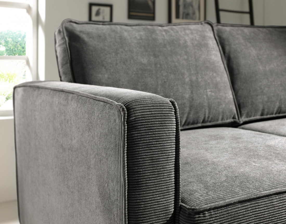 Canapé d'angle droit convertible avec coffre 4 places en velours côtelé Jake