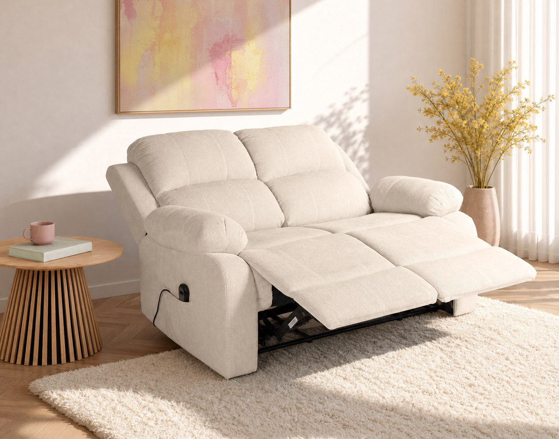 Canapé ARMAND 2 places relax électrique en velours côtelé | Best Mobilier