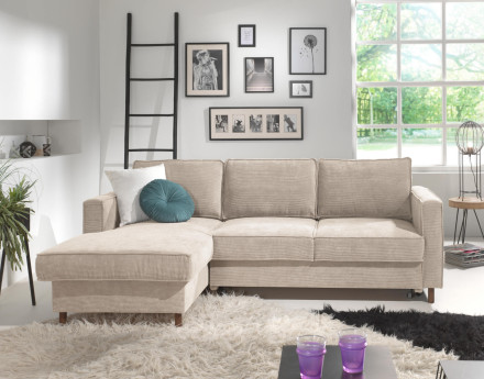 Canapé d'angle gauche convertible avec coffre 4 places en velours côtelé Jake