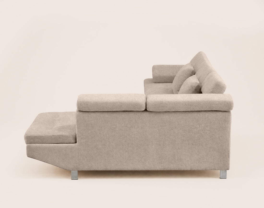 Canapé MARGAUX d'angle droit 5 places convertible avec coffre et têtières réglables en velours texturé | Best Mobilier
