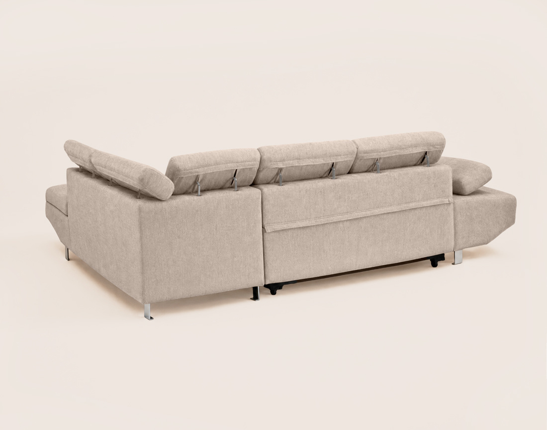 Canapé MARGAUX d'angle droit 5 places convertible avec coffre et têtières réglables en velours texturé | Best Mobilier