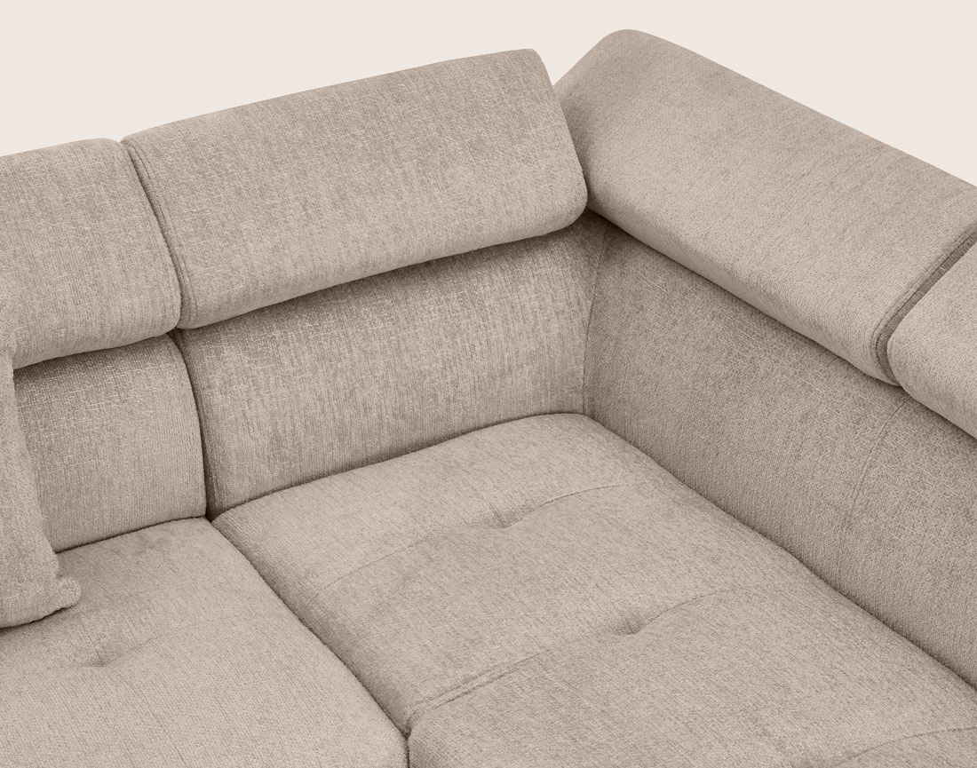 Canapé MARGAUX d'angle droit 5 places convertible avec coffre et têtières réglables en velours texturé | Best Mobilier