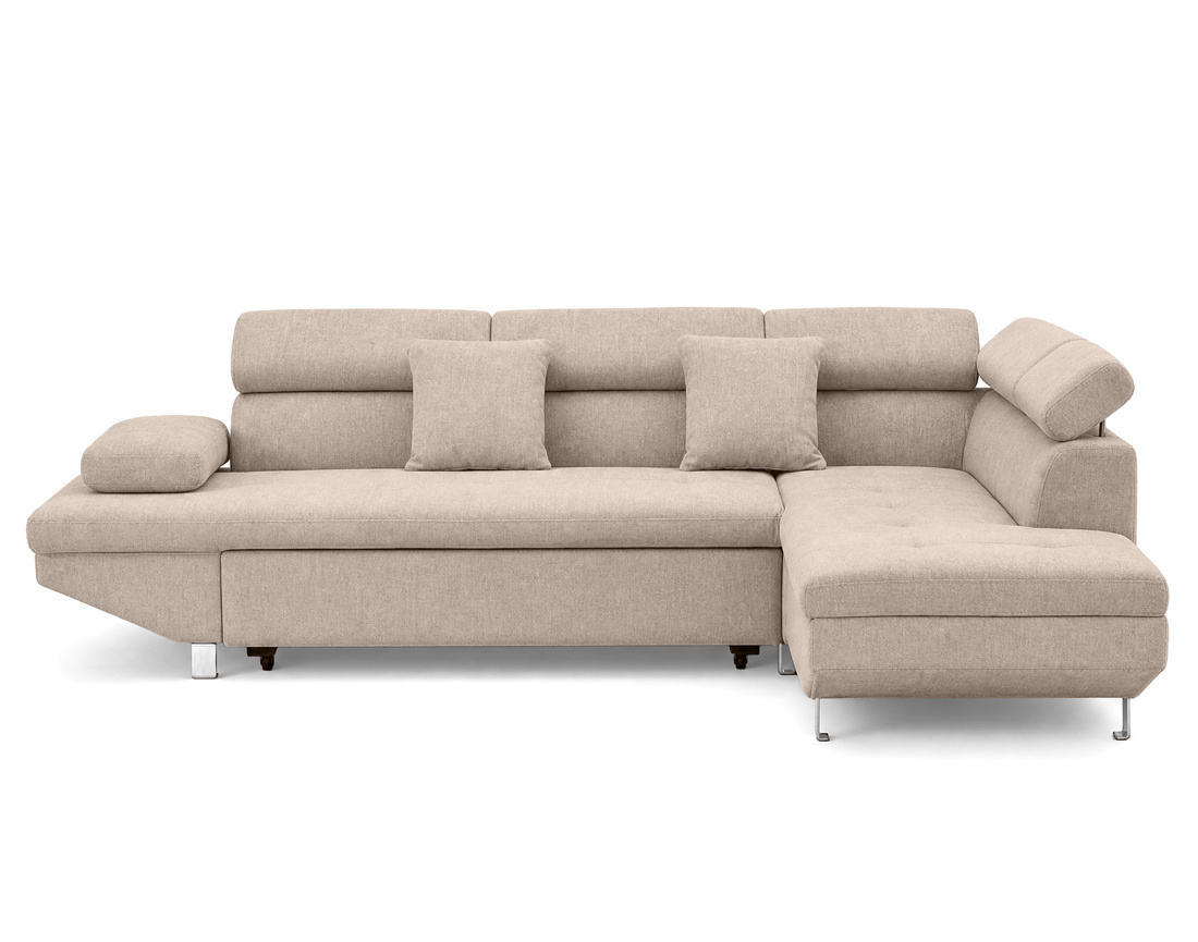 Canapé MARGAUX d'angle droit 5 places convertible avec coffre et têtières réglables en velours texturé | Best Mobilier