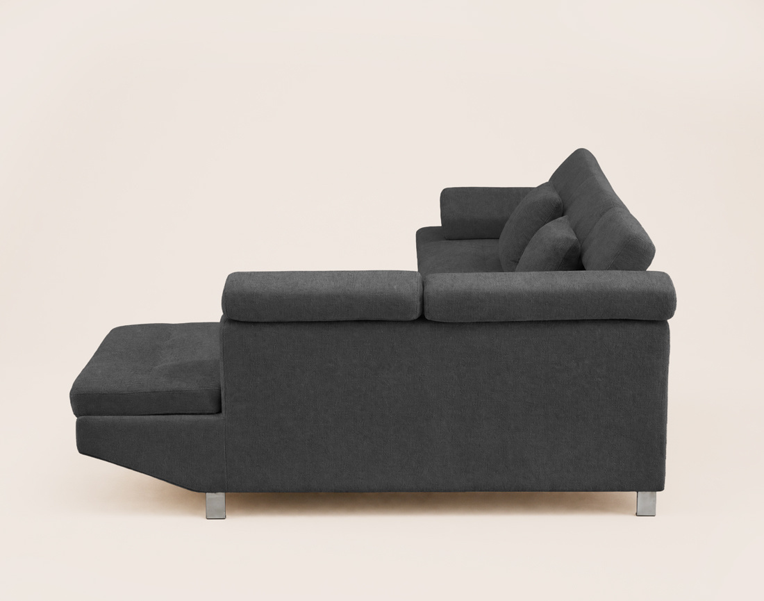 Canapé MARGAUX d'angle droit 5 places convertible avec coffre et têtières réglables en velours texturé | Best Mobilier
