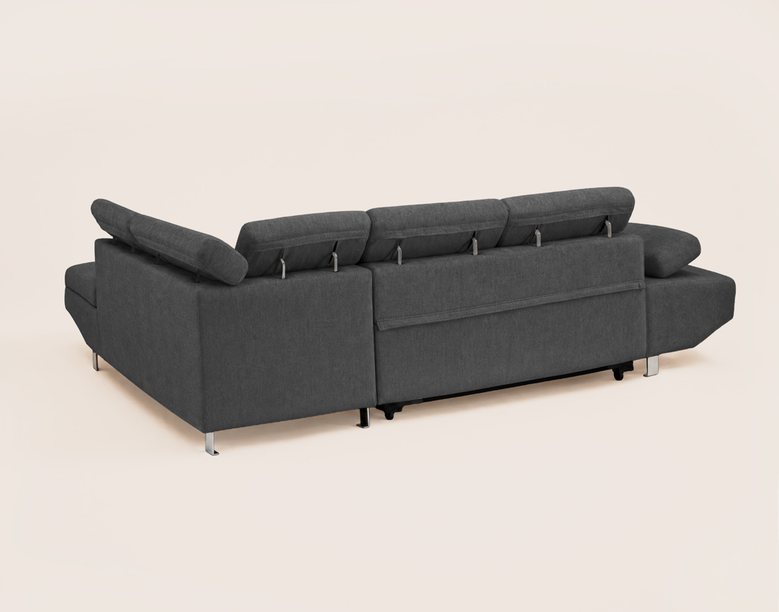 Canapé MARGAUX d'angle droit 5 places convertible avec coffre et têtières réglables en velours texturé | Best Mobilier