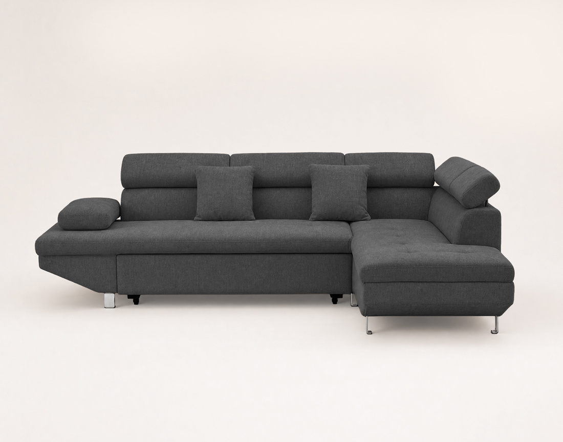 Canapé MARGAUX d'angle droit 5 places convertible avec coffre et têtières réglables en velours texturé | Best Mobilier