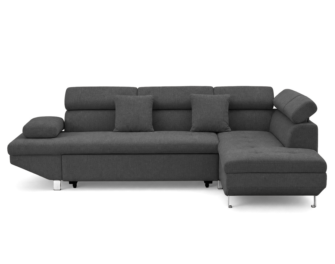 Canapé MARGAUX d'angle droit 5 places convertible avec coffre et têtières réglables en velours texturé | Best Mobilier