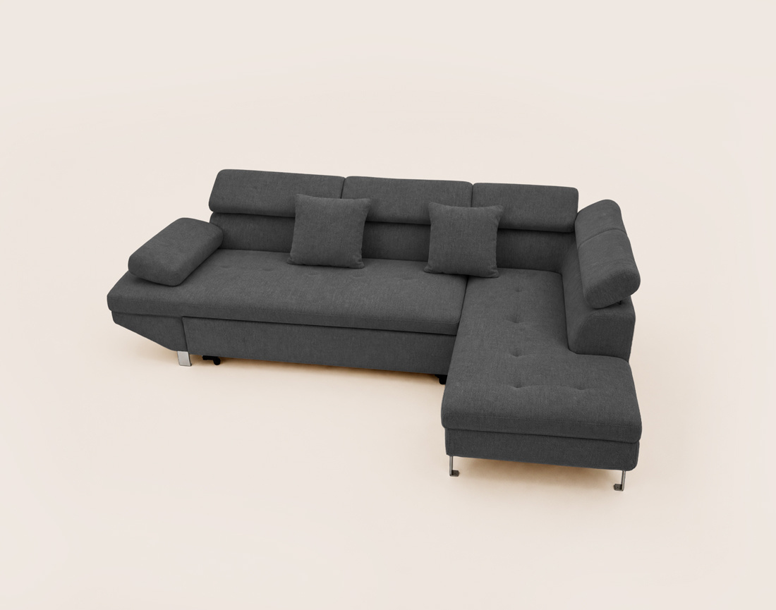 Canapé MARGAUX d'angle droit 5 places convertible avec coffre et têtières réglables en velours texturé | Best Mobilier