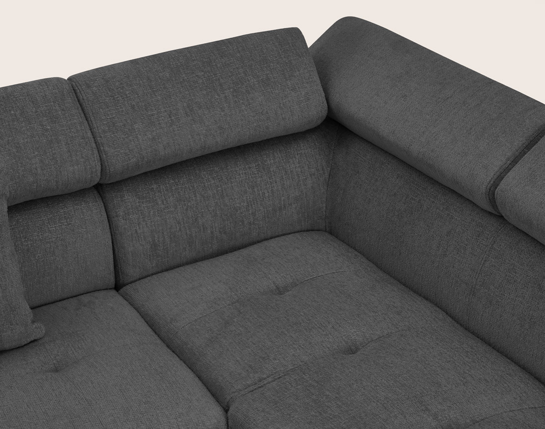 Canapé MARGAUX d'angle droit 5 places convertible avec coffre et têtières réglables en velours texturé | Best Mobilier
