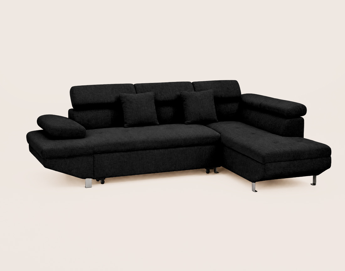 Canapé MARGAUX d'angle droit 5 places convertible avec coffre et têtières réglables en velours texturé | Best Mobilier