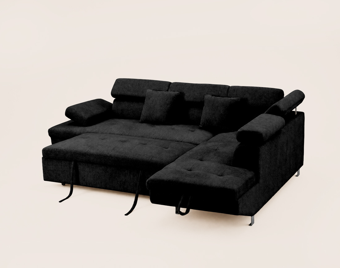 Canapé MARGAUX d'angle droit 5 places convertible avec coffre et têtières réglables en velours texturé | Best Mobilier