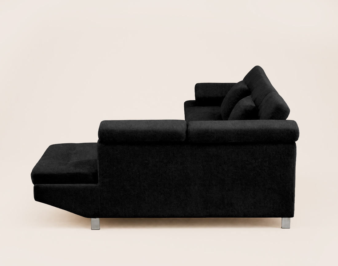 Canapé MARGAUX d'angle droit 5 places convertible avec coffre et têtières réglables en velours texturé | Best Mobilier