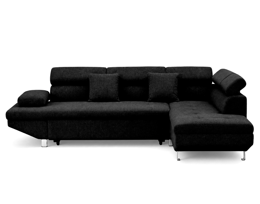 Canapé MARGAUX d'angle droit 5 places convertible avec coffre et têtières réglables en velours texturé | Best Mobilier
