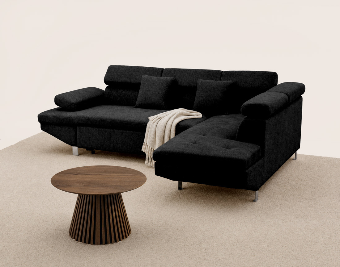 Canapé MARGAUX d'angle droit 5 places convertible avec coffre et têtières réglables en velours texturé | Best Mobilier