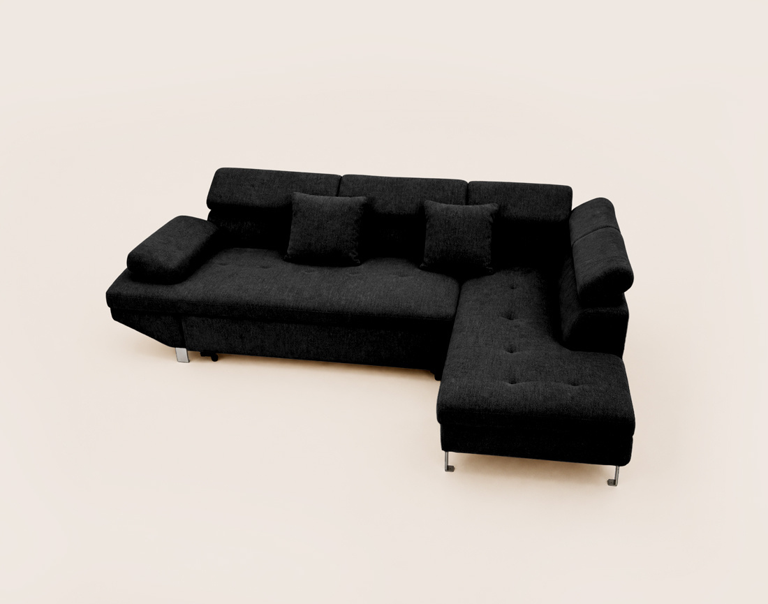 Canapé MARGAUX d'angle droit 5 places convertible avec coffre et têtières réglables en velours texturé | Best Mobilier
