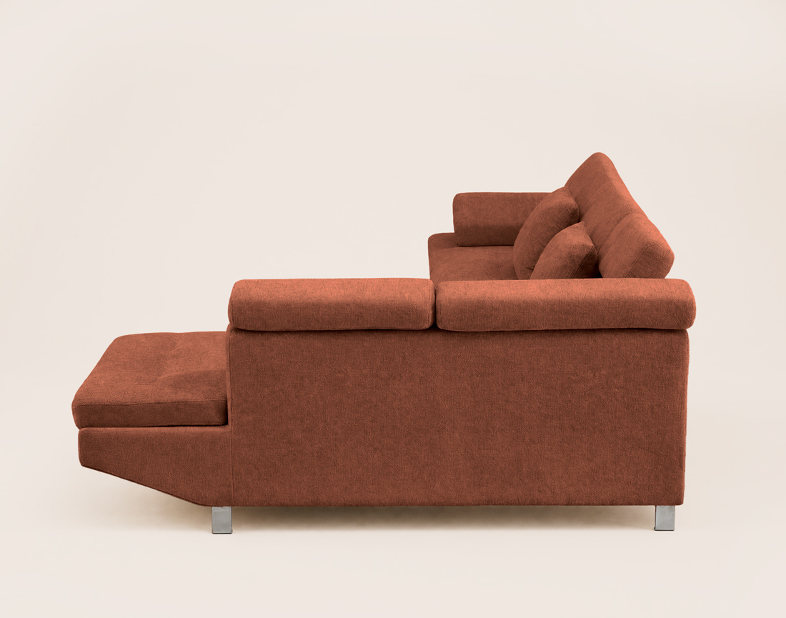 Canapé MARGAUX d'angle droit 5 places convertible avec coffre et têtières réglables en velours texturé | Best Mobilier