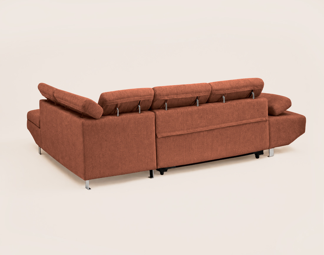 Canapé MARGAUX d'angle droit 5 places convertible avec coffre et têtières réglables en velours texturé | Best Mobilier