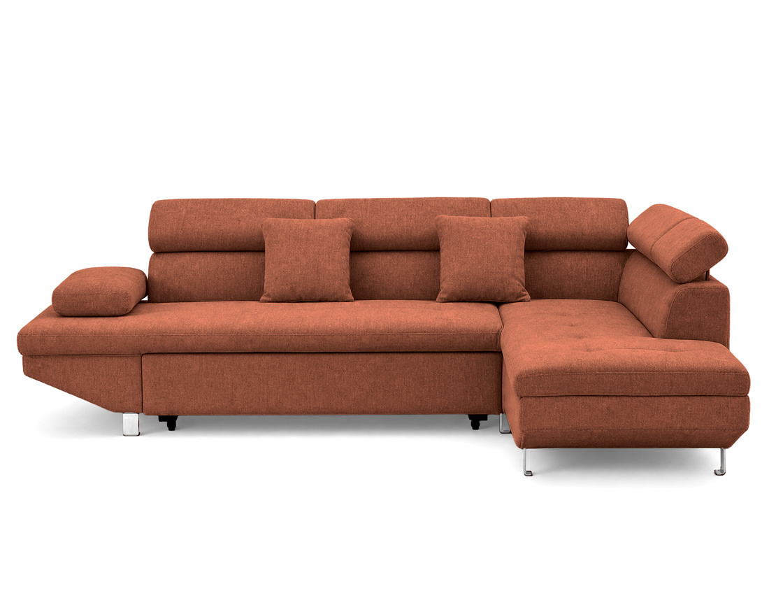 Canapé MARGAUX d'angle droit 5 places convertible avec coffre et têtières réglables en velours texturé | Best Mobilier