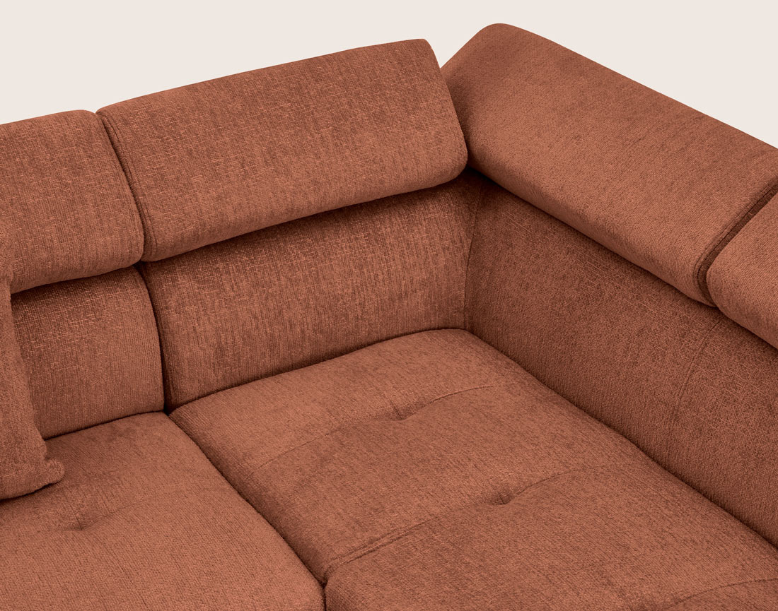 Canapé MARGAUX d'angle droit 5 places convertible avec coffre et têtières réglables en velours texturé | Best Mobilier