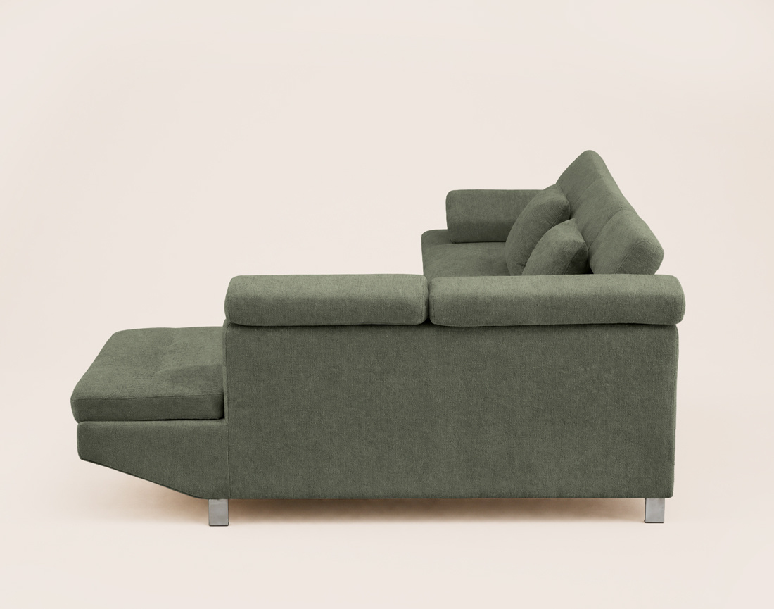 Canapé MARGAUX d'angle droit 5 places convertible avec coffre et têtières réglables en velours texturé | Best Mobilier