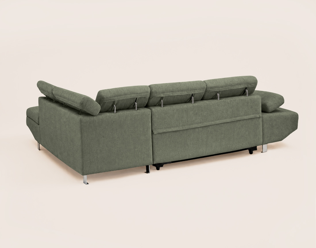 Canapé MARGAUX d'angle droit 5 places convertible avec coffre et têtières réglables en velours texturé | Best Mobilier