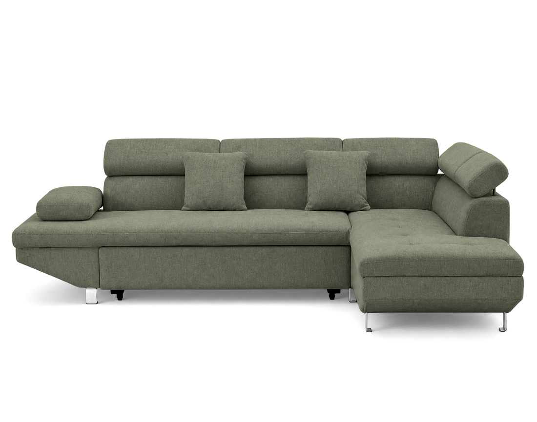 Canapé MARGAUX d'angle droit 5 places convertible avec coffre et têtières réglables en velours texturé | Best Mobilier