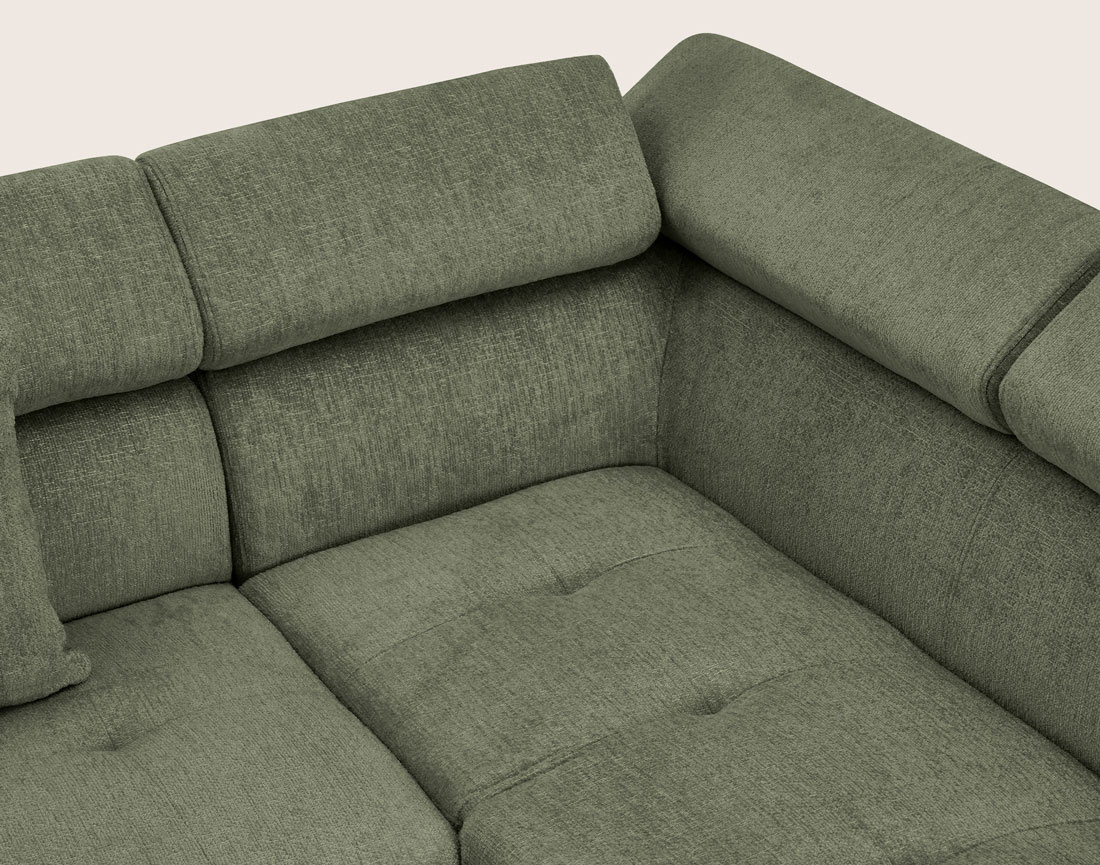 Canapé MARGAUX d'angle droit 5 places convertible avec coffre et têtières réglables en velours texturé | Best Mobilier