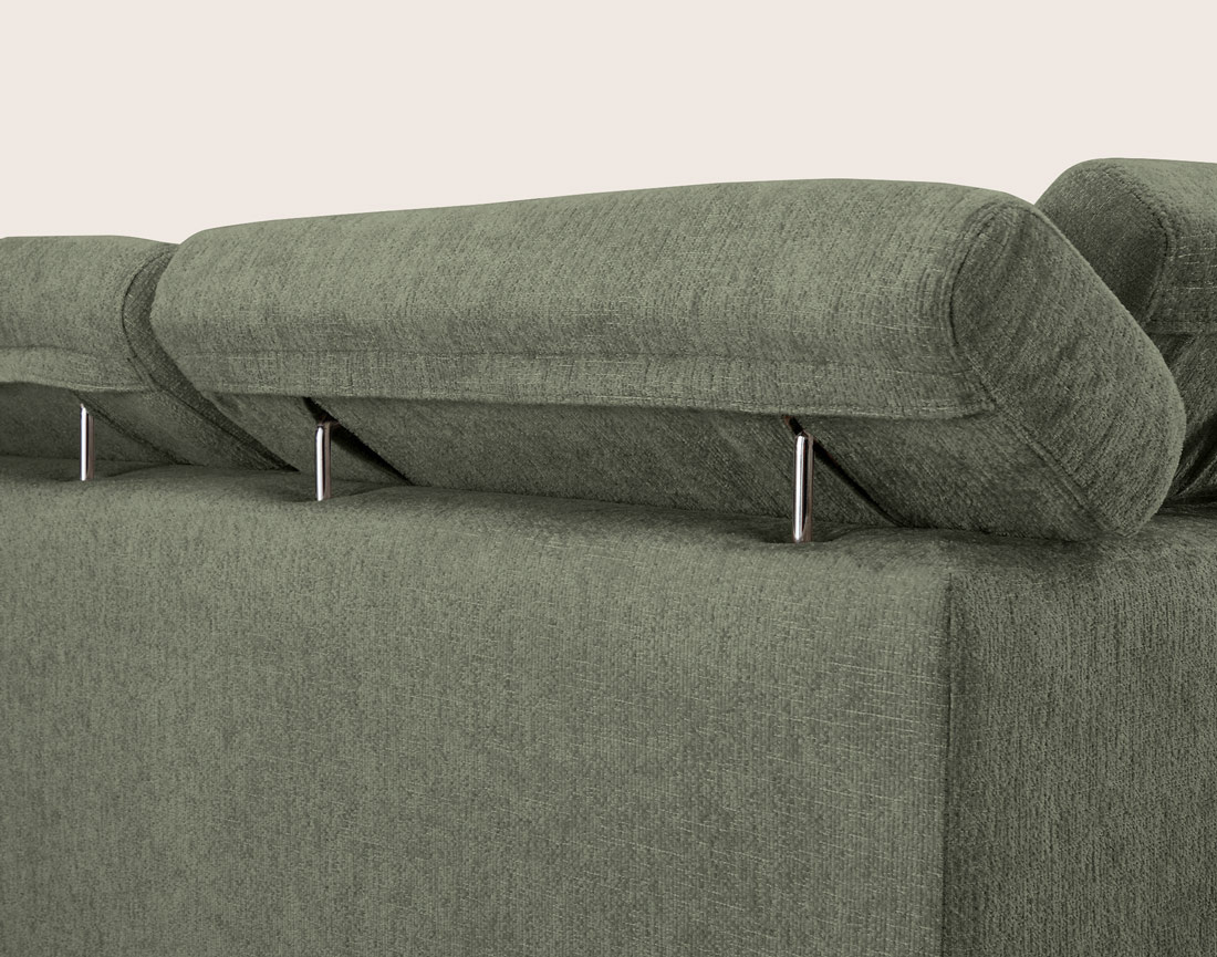 Canapé MARGAUX d'angle droit 5 places convertible avec coffre et têtières réglables en velours texturé | Best Mobilier