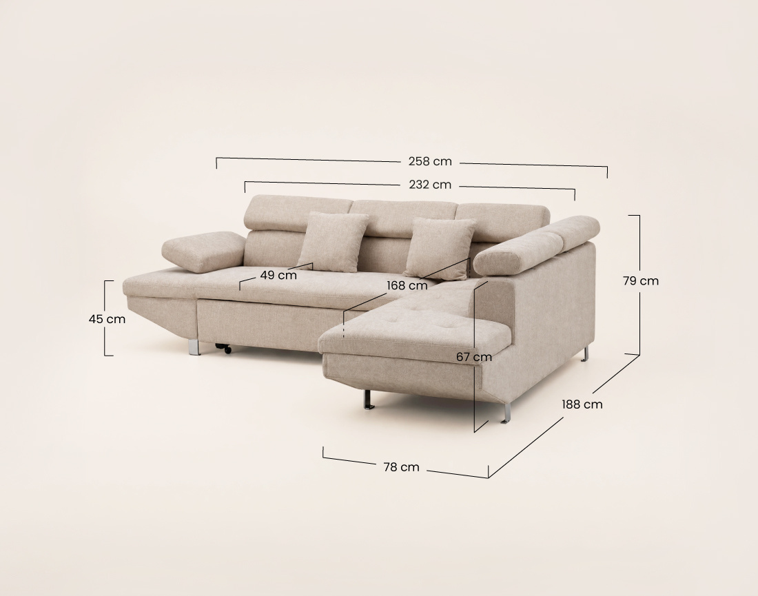 Canapé MARGAUX d'angle droit 5 places convertible avec coffre et têtières réglables en velours texturé | Best Mobilier