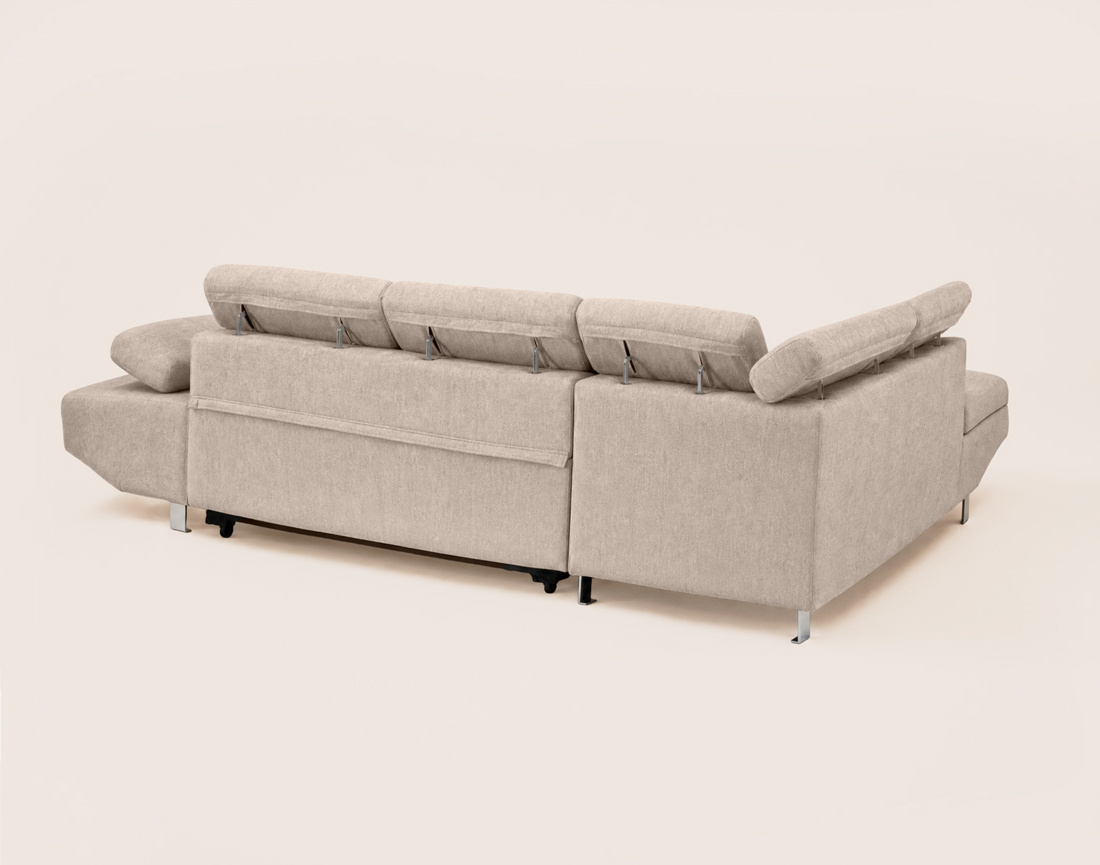 Canapé MARGAUX d'angle gauche 5 places convertible avec coffre et têtières réglables en velours texturé | Best Mobilier