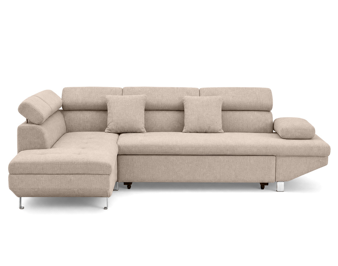 Canapé MARGAUX d'angle gauche 5 places convertible avec coffre et têtières réglables en velours texturé | Best Mobilier