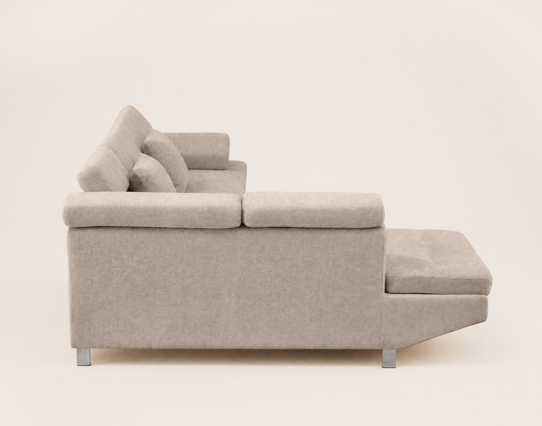 Canapé MARGAUX d'angle gauche 5 places convertible avec coffre et têtières réglables en velours texturé | Best Mobilier