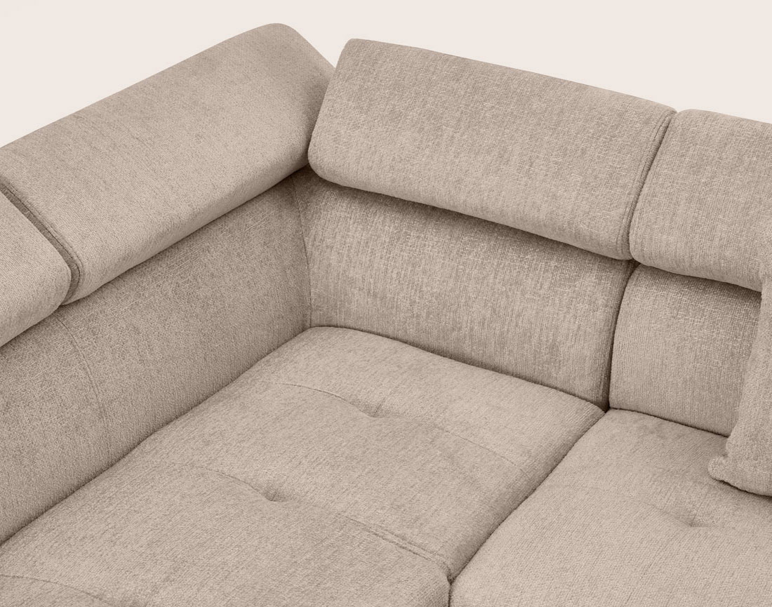 Canapé MARGAUX d'angle gauche 5 places convertible avec coffre et têtières réglables en velours texturé | Best Mobilier