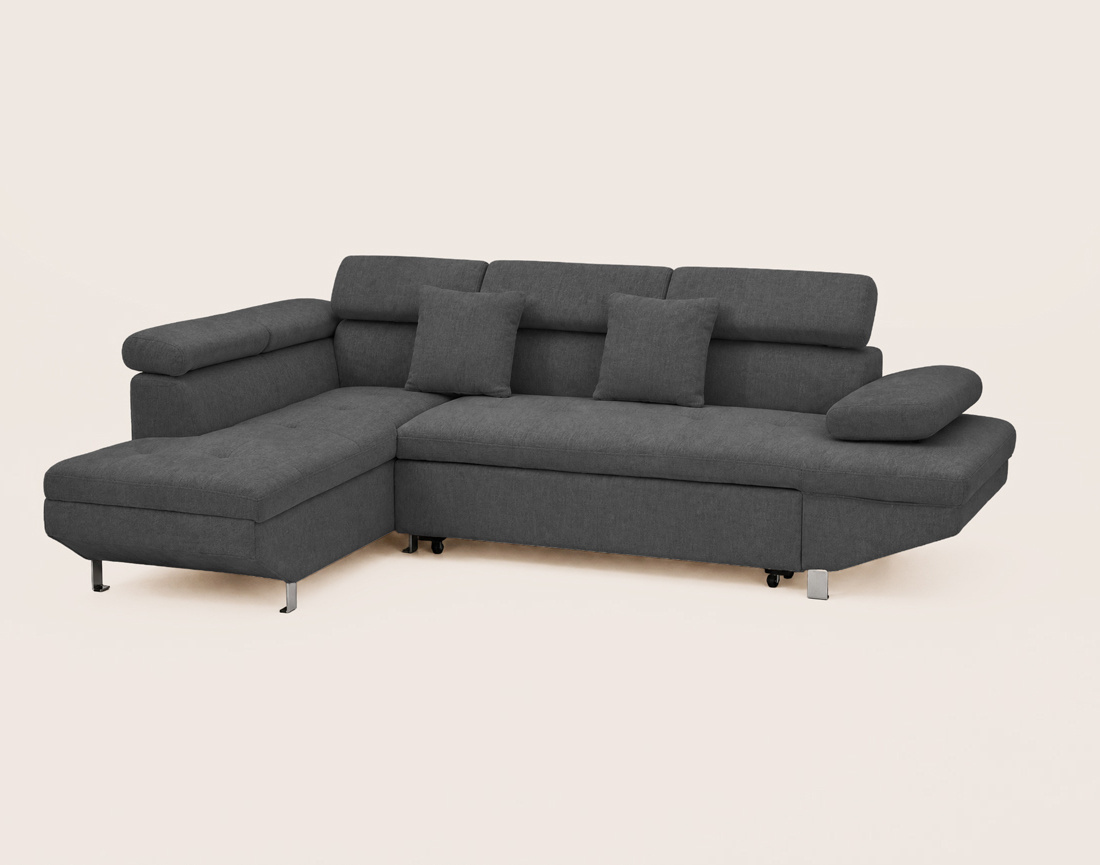 Canapé MARGAUX d'angle gauche 5 places convertible avec coffre et têtières réglables en velours texturé | Best Mobilier