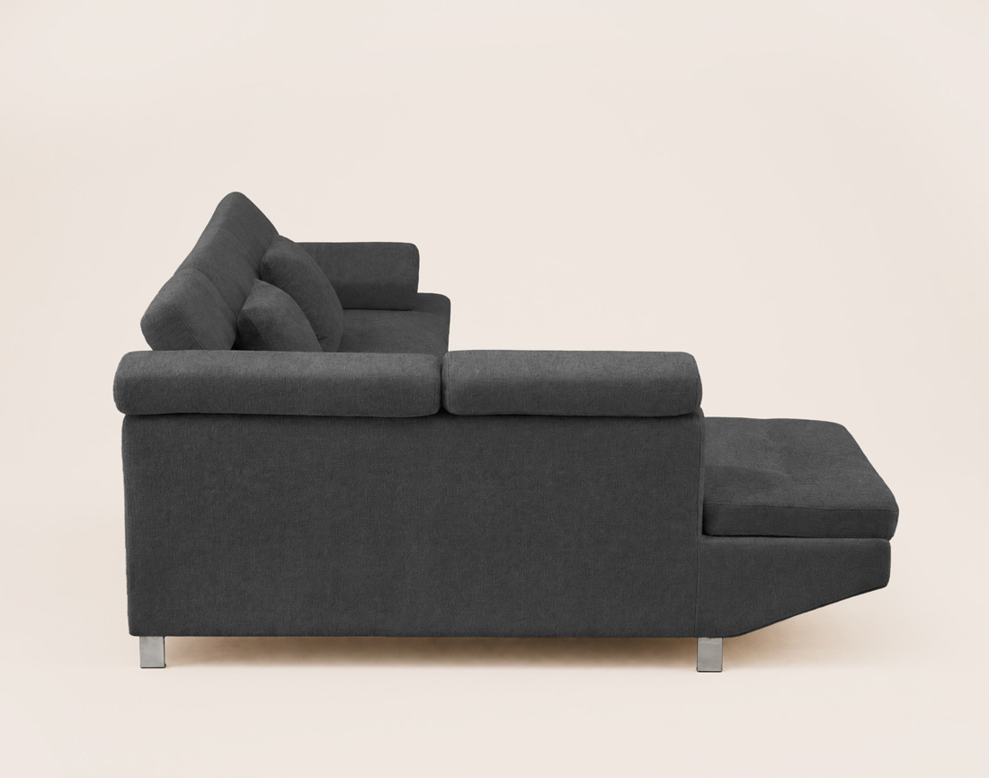 Canapé MARGAUX d'angle gauche 5 places convertible avec coffre et têtières réglables en velours texturé | Best Mobilier