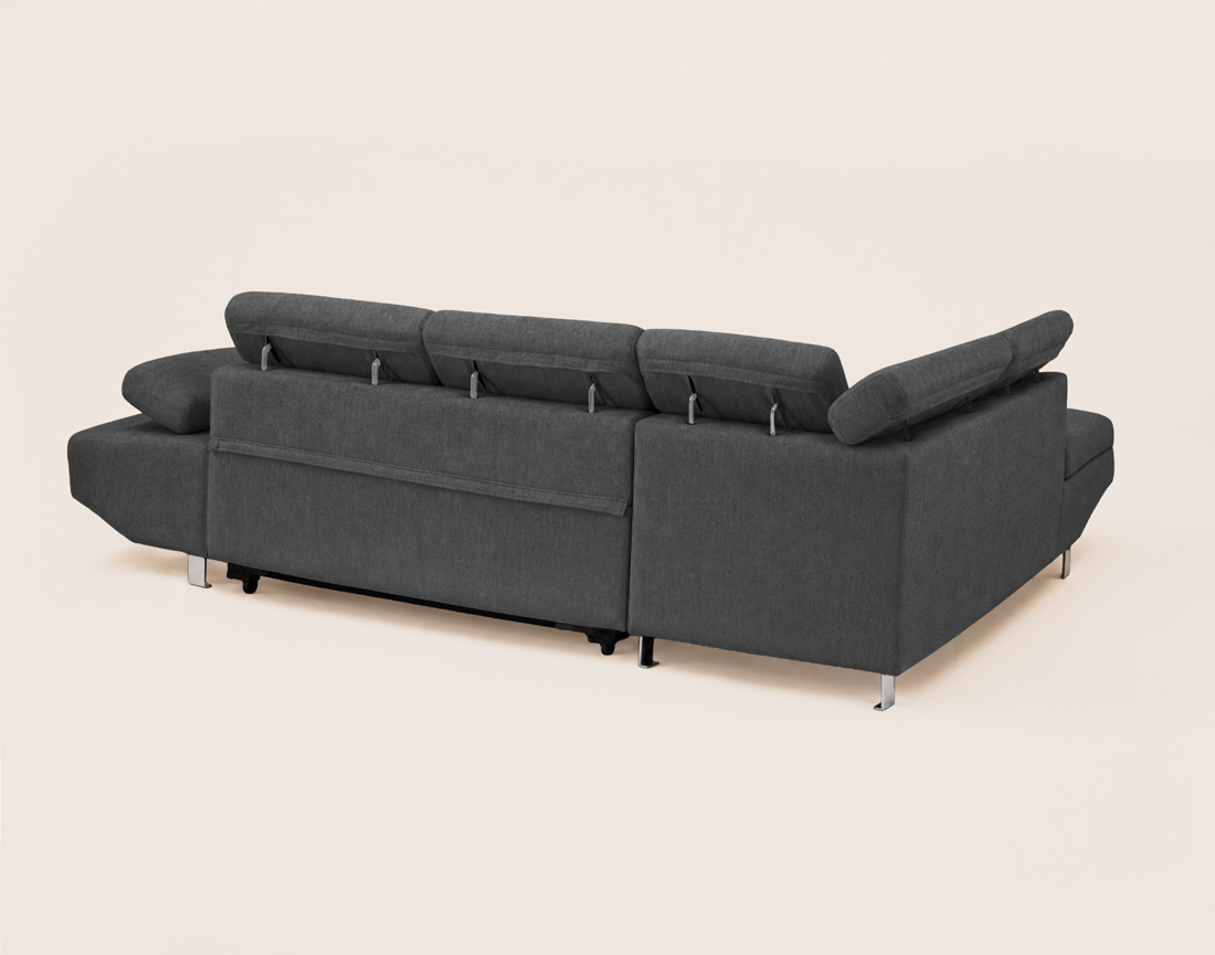 Canapé MARGAUX d'angle gauche 5 places convertible avec coffre et têtières réglables en velours texturé | Best Mobilier