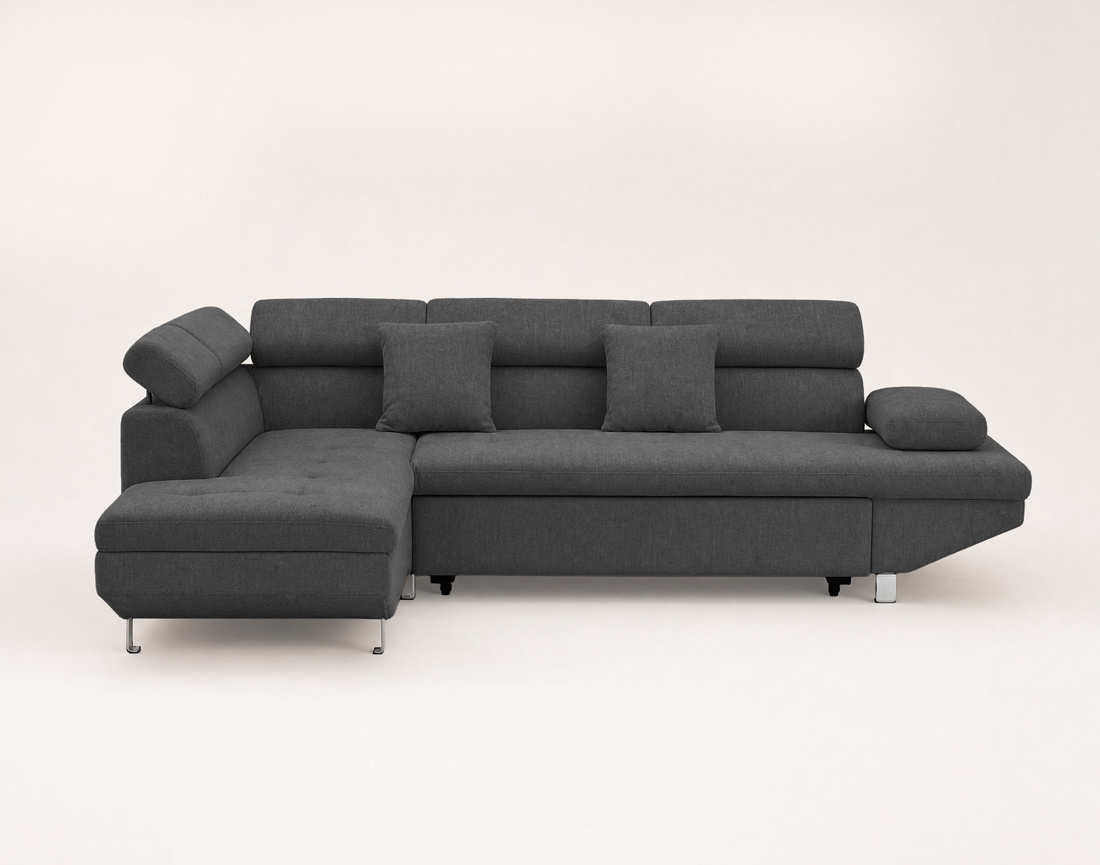 Canapé MARGAUX d'angle gauche 5 places convertible avec coffre et têtières réglables en velours texturé | Best Mobilier