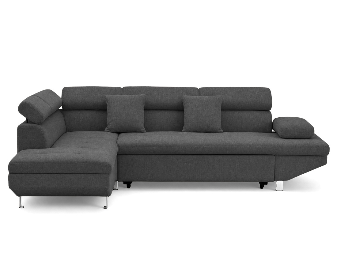 Canapé MARGAUX d'angle gauche 5 places convertible avec coffre et têtières réglables en velours texturé | Best Mobilier