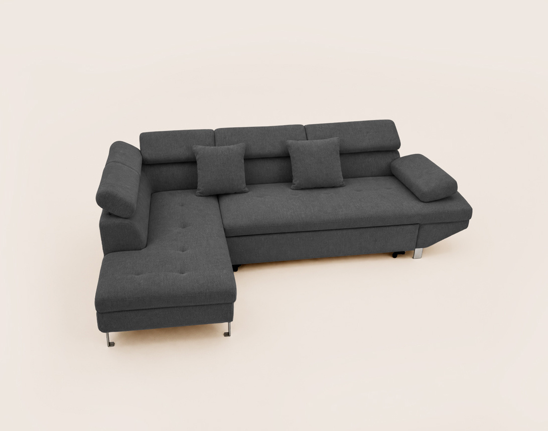 Canapé MARGAUX d'angle gauche 5 places convertible avec coffre et têtières réglables en velours texturé | Best Mobilier
