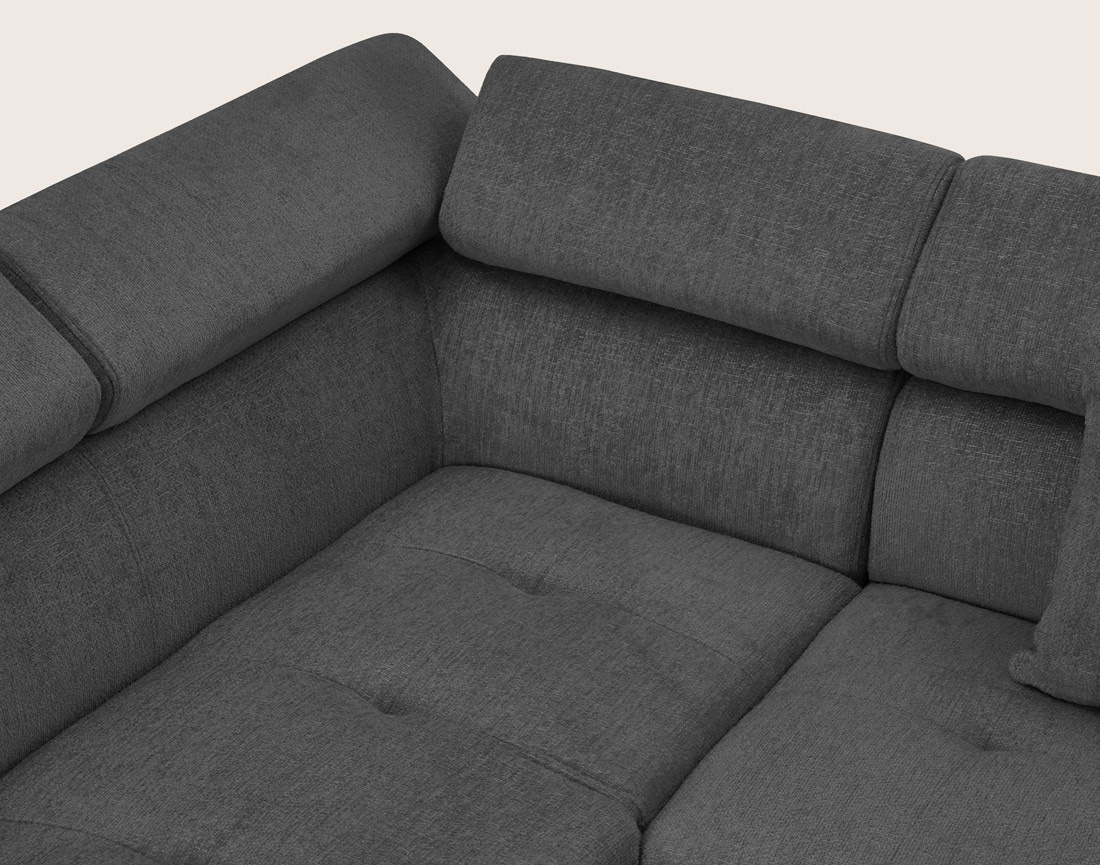 Canapé MARGAUX d'angle gauche 5 places convertible avec coffre et têtières réglables en velours texturé | Best Mobilier