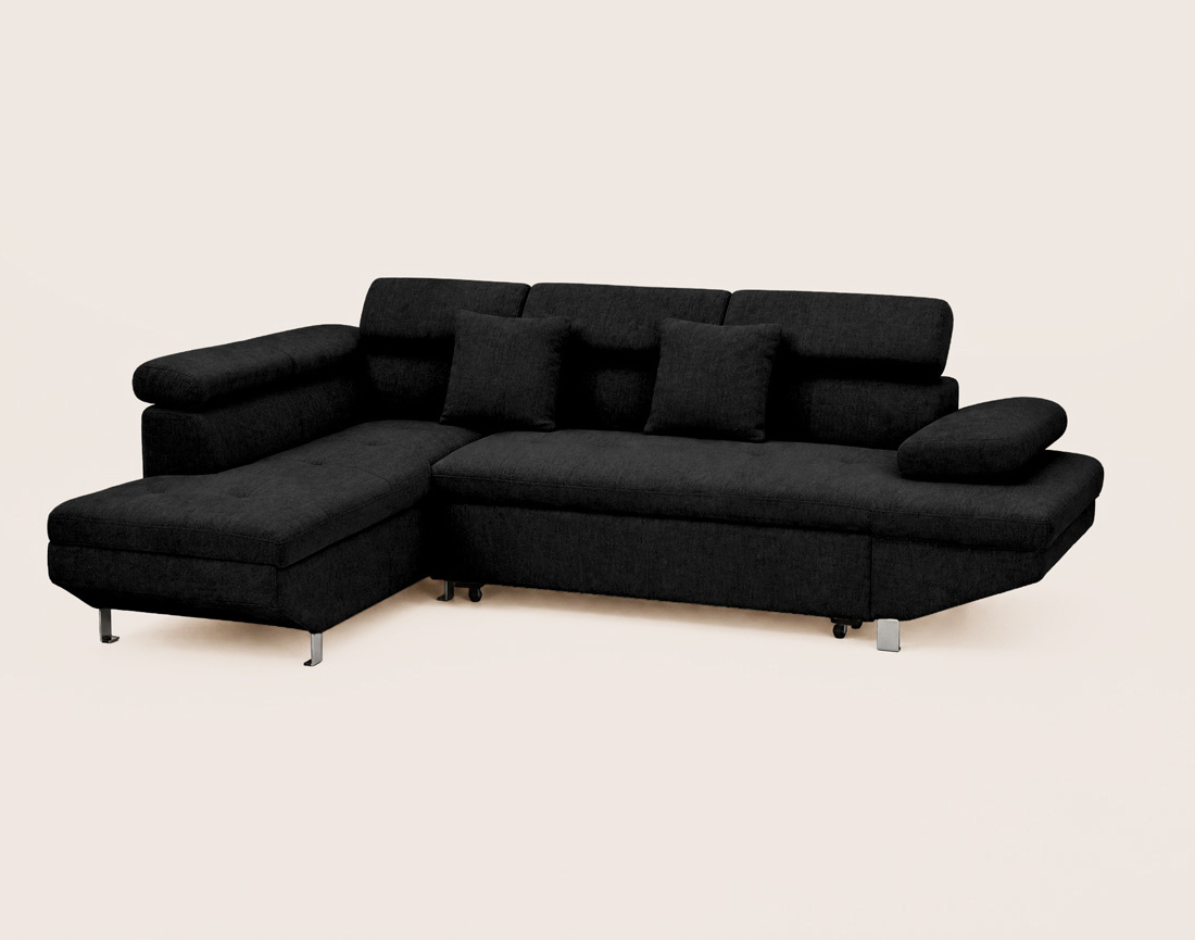 Canapé MARGAUX d'angle gauche 5 places convertible avec coffre et têtières réglables en velours texturé | Best Mobilier
