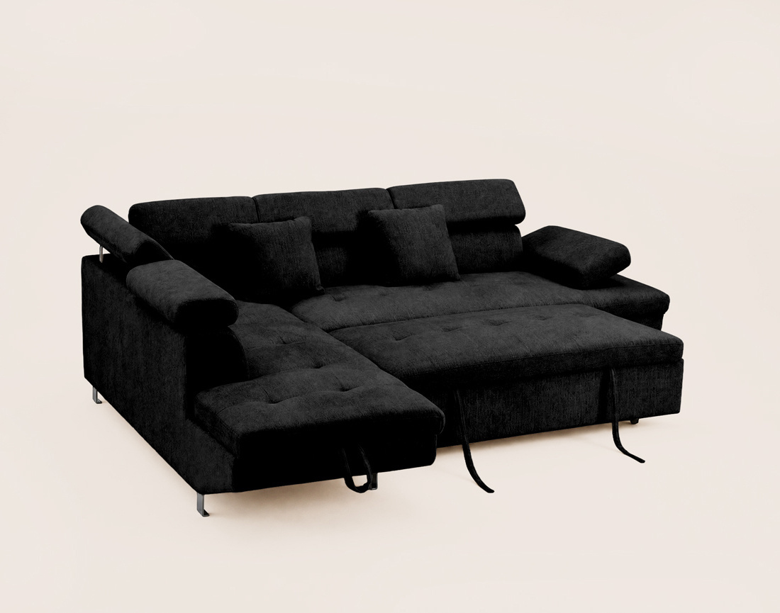 Canapé MARGAUX d'angle gauche 5 places convertible avec coffre et têtières réglables en velours texturé | Best Mobilier