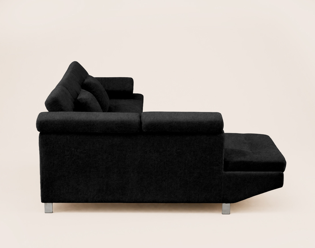 Canapé MARGAUX d'angle gauche 5 places convertible avec coffre et têtières réglables en velours texturé | Best Mobilier