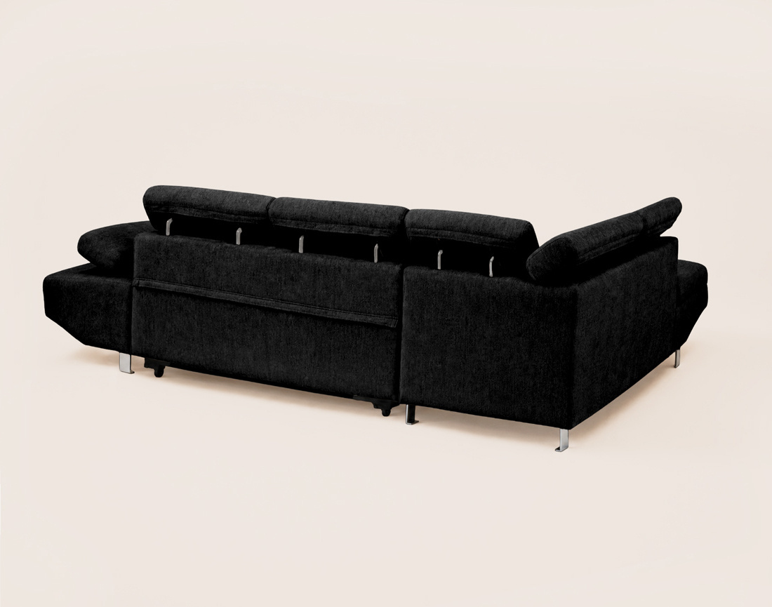 Canapé MARGAUX d'angle gauche 5 places convertible avec coffre et têtières réglables en velours texturé | Best Mobilier