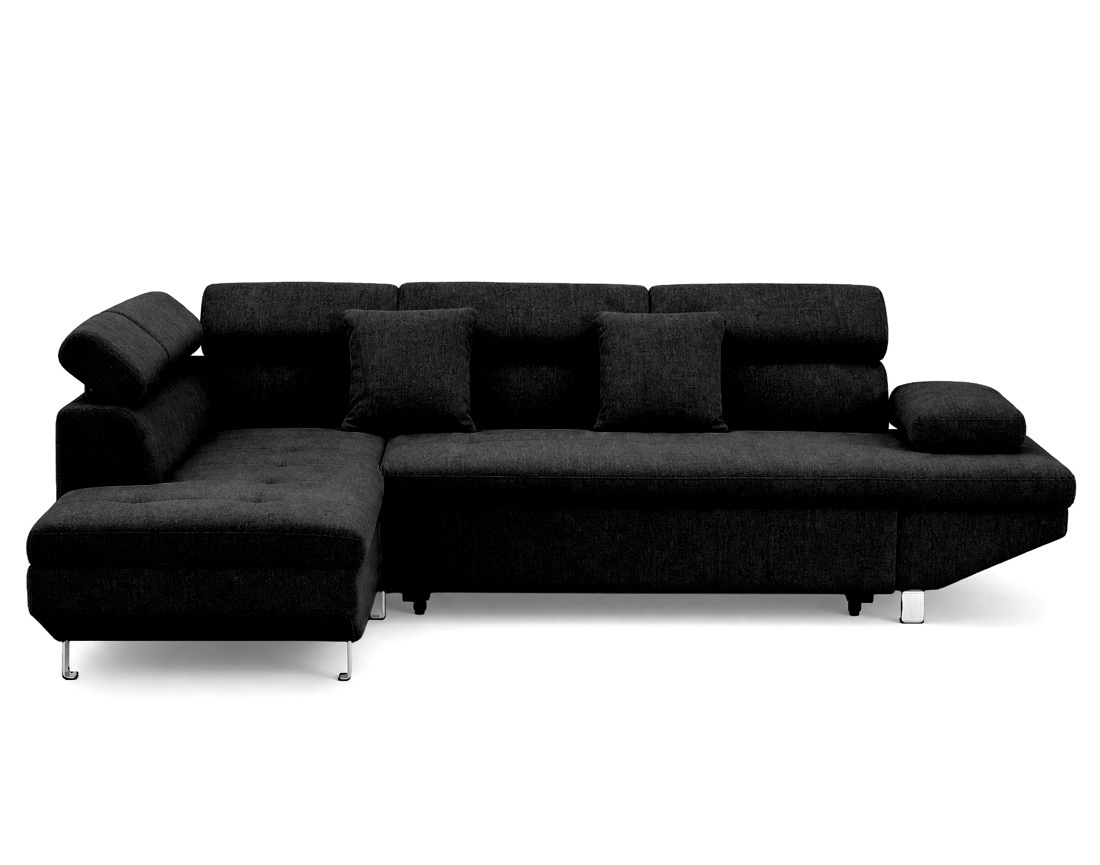 Canapé MARGAUX d'angle gauche 5 places convertible avec coffre et têtières réglables en velours texturé | Best Mobilier