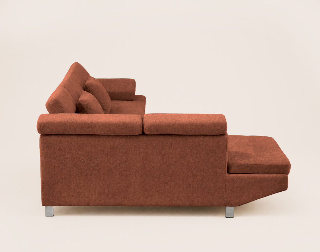 Canapé MARGAUX d'angle gauche 5 places convertible avec coffre et têtières réglables en velours texturé | Best Mobilier