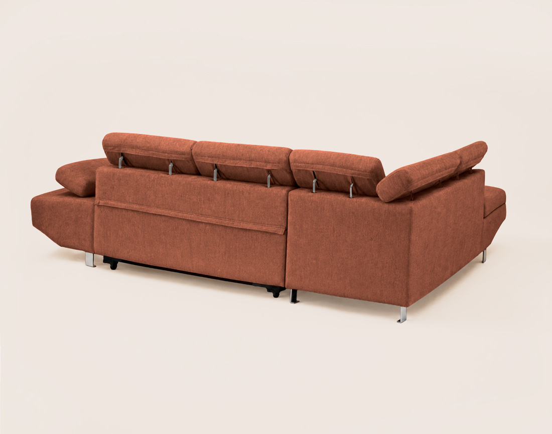 Canapé MARGAUX d'angle gauche 5 places convertible avec coffre et têtières réglables en velours texturé | Best Mobilier