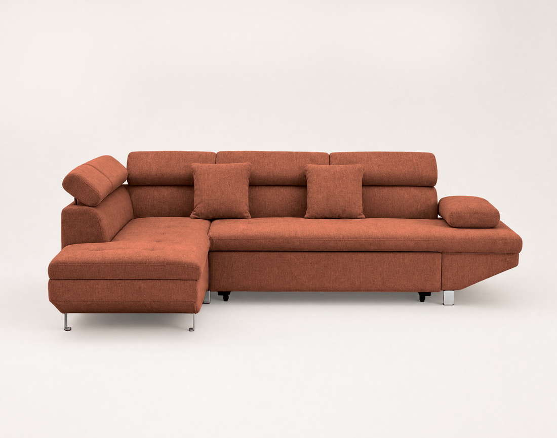 Canapé MARGAUX d'angle gauche 5 places convertible avec coffre et têtières réglables en velours texturé | Best Mobilier